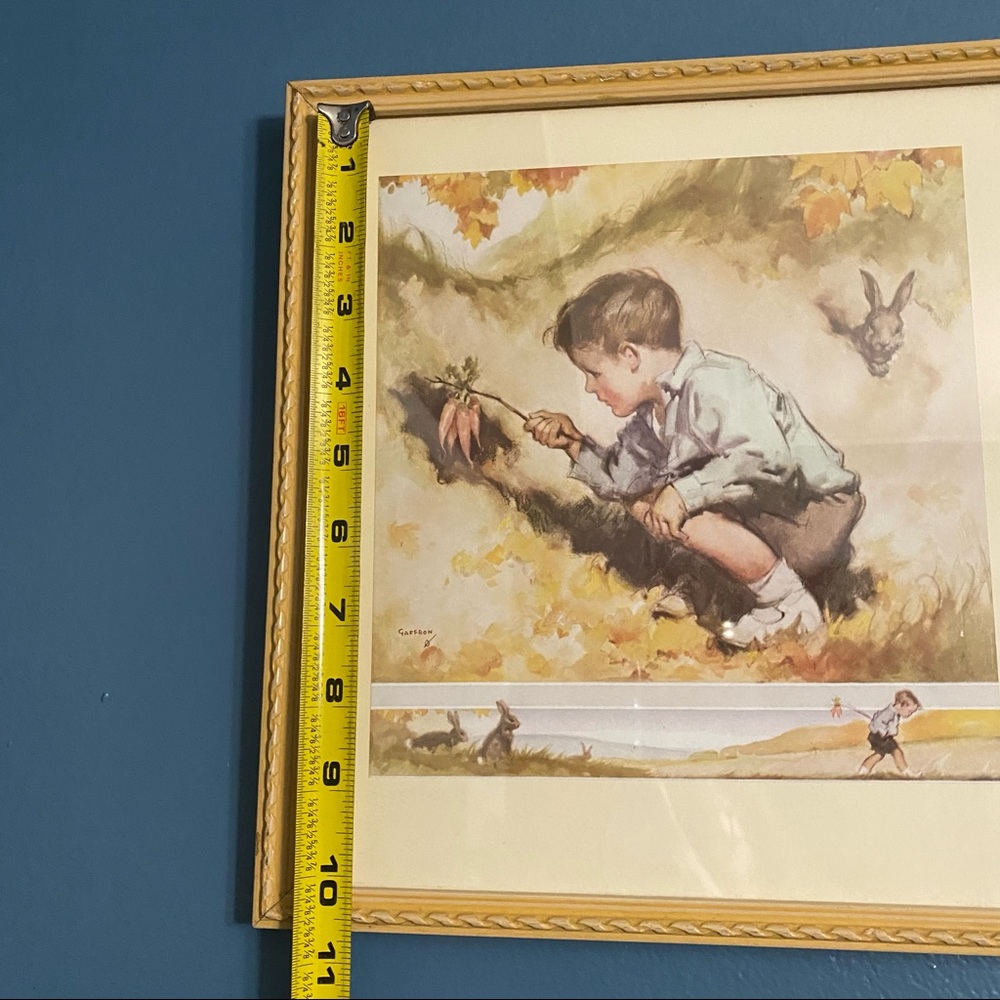 Framed Vintage Horace Gaffron Print Of Boy Trying To Catch Bunnies With Carrots - Picture 4 of 7